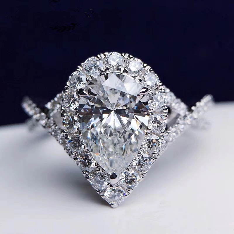 Moissanite Engagement Ring 1 Carat - カスタムソリッド14Kホワイトゴールドレディース結婚指輪婚約指輪1～5カラットペアシェイプ/ウォータードロップ/クロスモアッサナイトダイヤモンドリング