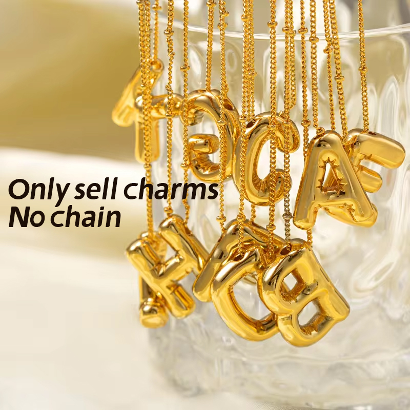 Initial Letter Necklace 18K Gold - Carlidana-女性用ステンレススチールバブルネックレス,26文字,K18金メッキ,イニシャルチャーム,DIYジュエリーブレスレット