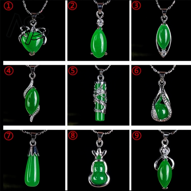 Necklaces - 925 シルバー中国緑翡翠水滴ペンダントドラゴンネックレス翡翠お守りファッションジュエリー幸運ギフト女性セーターチェーン