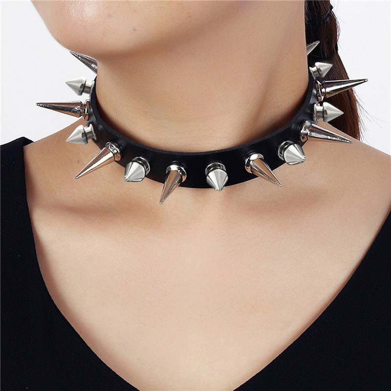 パンク風、長めのスパイクチョーカー、フェイクレザーの襟、男女 - Goth Punk Spike Choker のレビューと価格